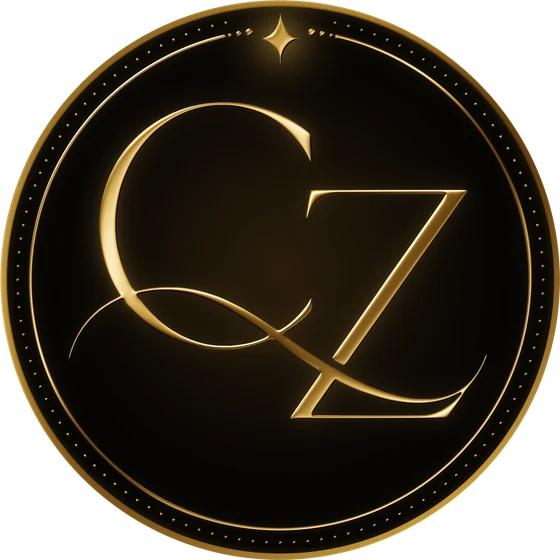Logo do CZ Digital Studio: monograma CZ dourado e estrela sobre uma moeda preta