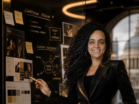 Caline mapping out a launch plan on a strategy board